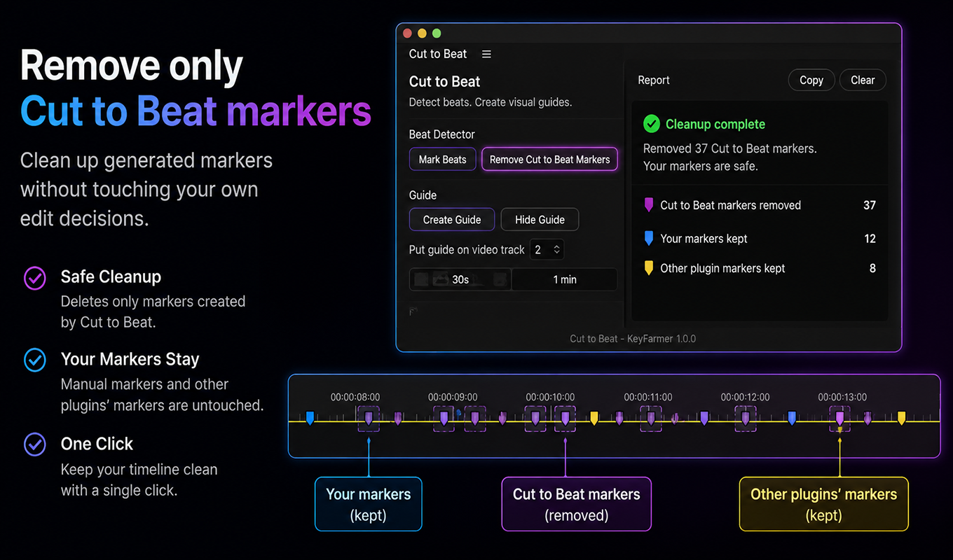 Cut to Beat WAV workflow showing compressed audio converted to WAV for best detection.
