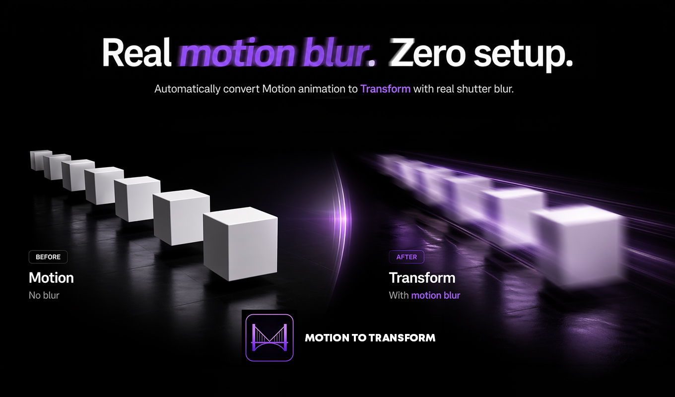 Motion Bridge before and after showing Motion without blur and Transform with real motion blur.